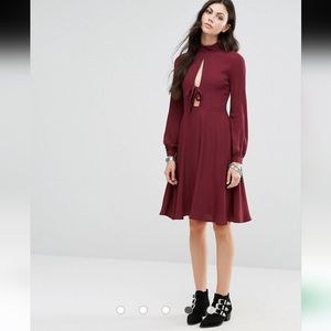 Glamorous Tall Burgundy Longsleeve Keyhole Skater Dress